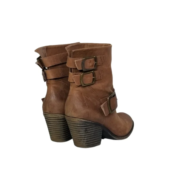 LUCKY BRAND Tommie Womens Cognac Leather Western Heeled Ankle Booties Size 8.5 - Picture 3 of 11